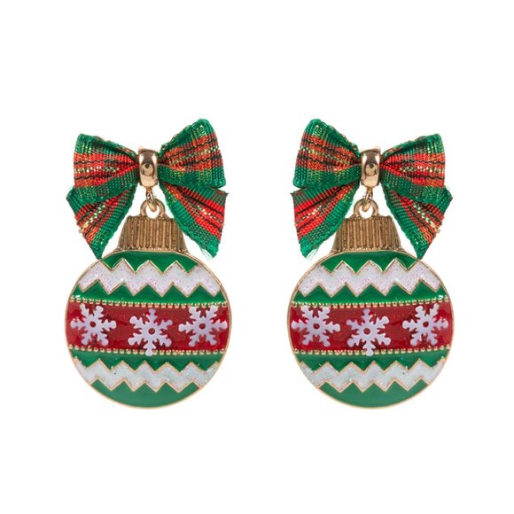 Bow Pointed Enamel Christmas Ornament Dangle Earrings - Picture 3 of 5
